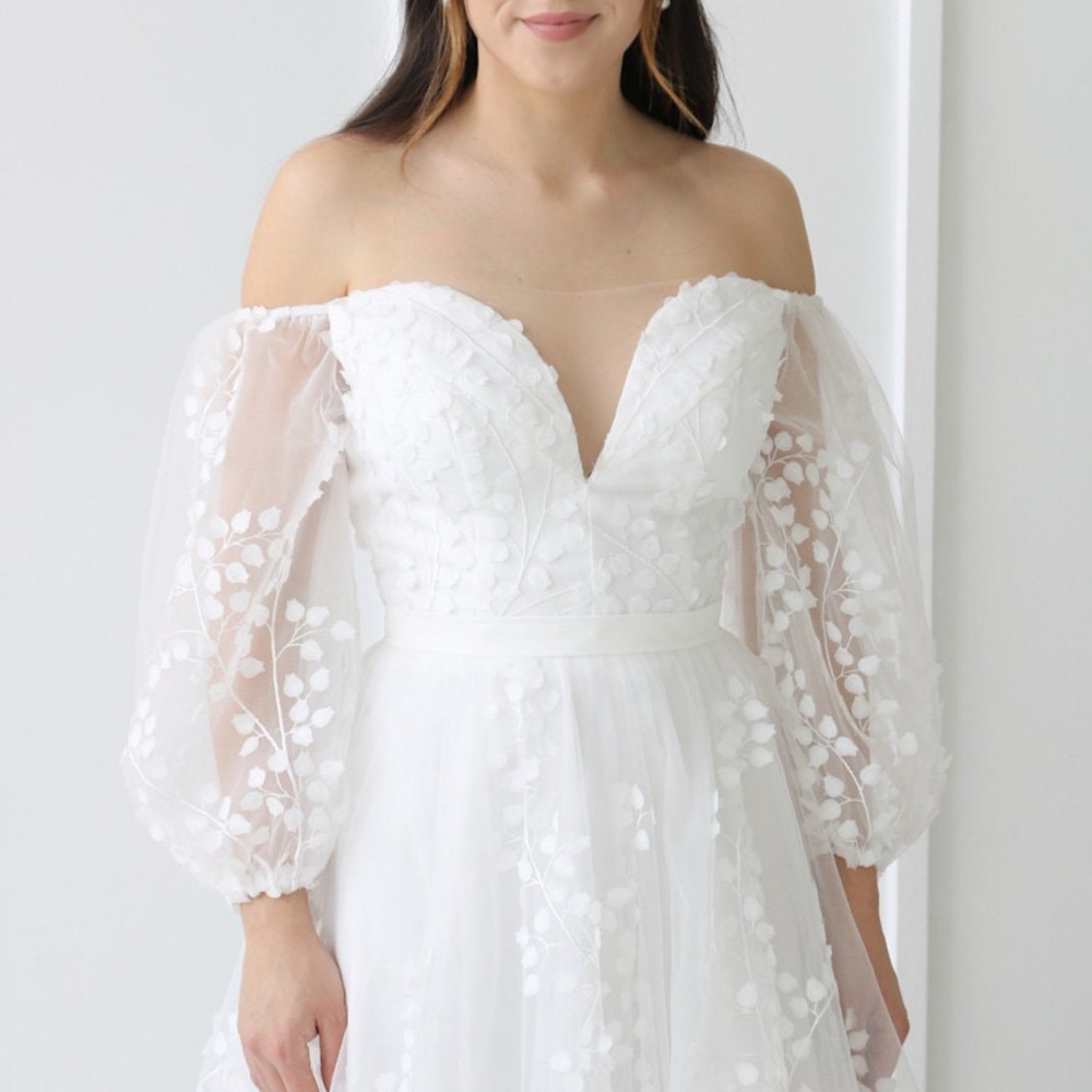 Off-Shoulder Midi Length White Wedding Dress or Elopement Dress